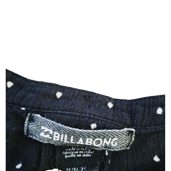 Billabong Flowy blouse size Medium lace up front long sleeve polka dot blue - Picture 9 of 9